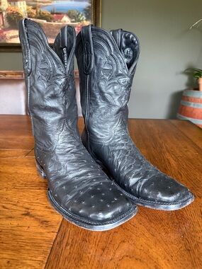Black ostrich boots